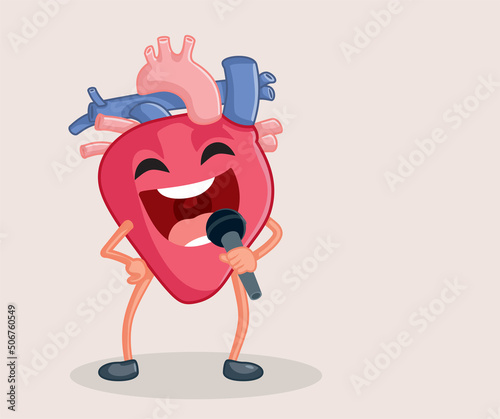 Heart Holding a Microphone Speaking Loud Vector Cartoon Illustration