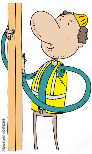 A cartoon construction worker connecting two 2x4 studs. photo