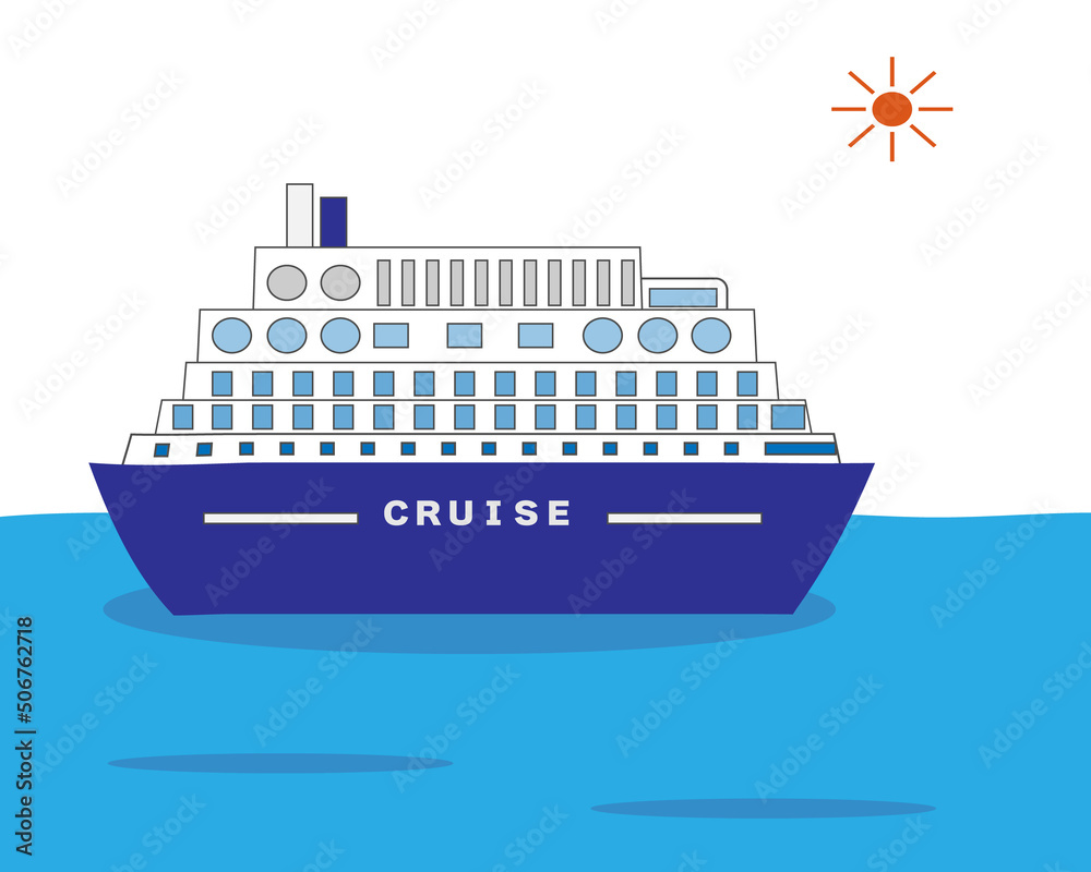 晴れの日に海の上を走っている豪華客船の風景イラスト クルーズ船 乗り物 Stock Vector Adobe Stock