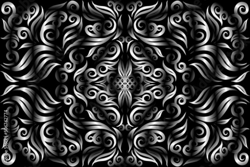 Beautiful black and white colour caleidoscope gradient flower line art pattern wallpaper of indonesian traditional abstract batik  ethnic dayak ornament for commercial  ads