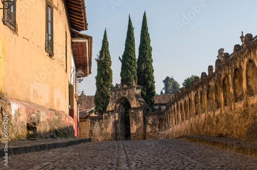 Historic street in the town of Patzcuaro in Michoacan, Mexico