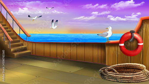 Seagulls on the deck of the ship