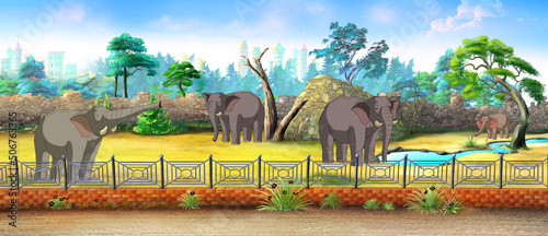 Canvas Print Big elephants in the zoo