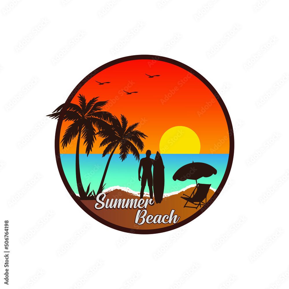 sunset beach gradient logo isolated on white background