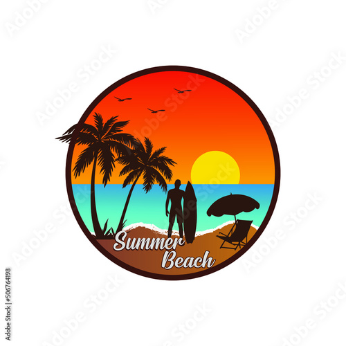 sunset beach gradient logo isolated on white background