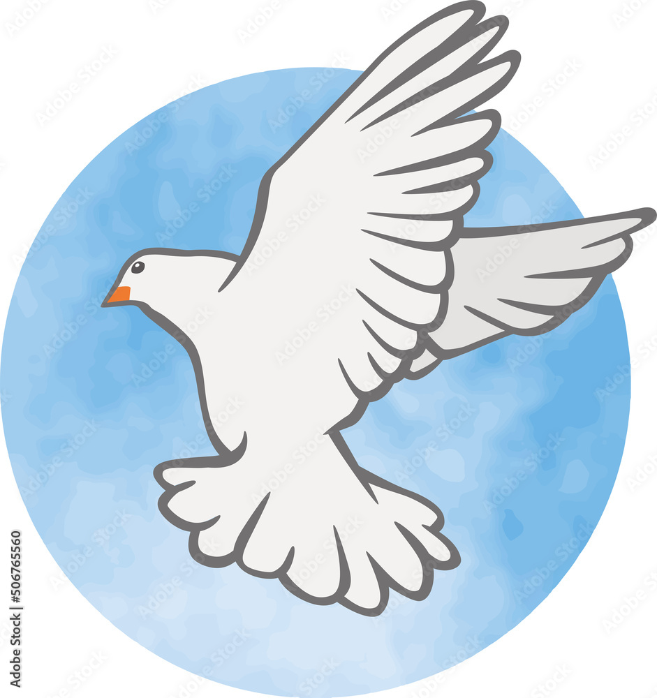 Obraz premium 羽ばたいている1羽の白鳩のイメージイラスト