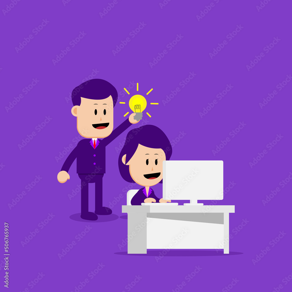 Business concept illustration. Male manager giving new idea to female worker. Suitable for business illustration