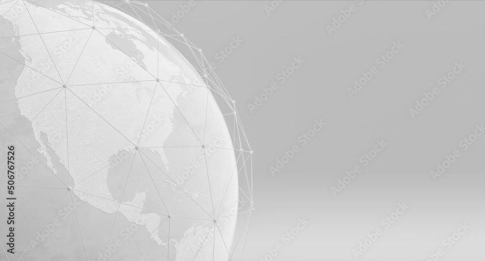 White earth globe with wireframe global network connection, detailed world map design for digital internet communication business 3D technology illustration. Elements of this image furnished by NASA White earth globe with wireframe global network connection, detailed world map design for digital internet communication business 3D technology illustration. Elements of this image furnished by NASA