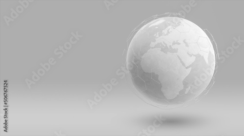 Fototapeta Naklejka Na Ścianę i Meble -  White earth globe with wireframe global network connection, detailed world map design for digital internet communication business 3D technology illustration. Elements of this image furnished by NASA