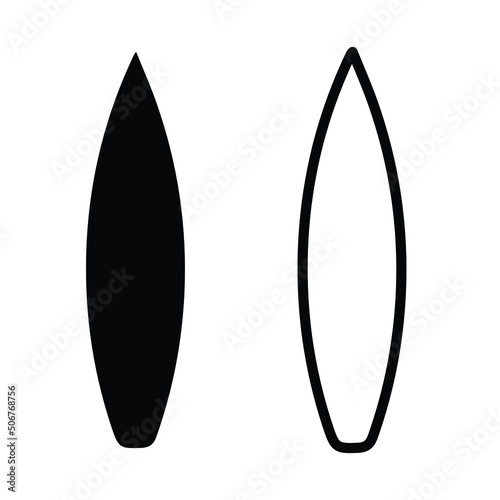 Surfboard collection. Simple solid and outline.Flat design glyph and thin line vector various surf desk icon set isolated on white background. EPS 10.