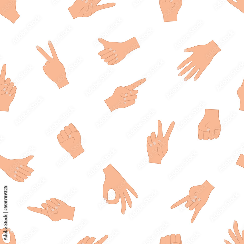 Seamless pattern Hand gestures, vector illustration set of icons of various hand signs. Seamless pattern Hand gestures, vector illustration set of icons of various hand signs.