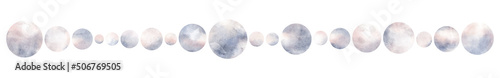 Watercolor hand drawn geometric set with delicate illustartion of gradient planets isolated on white background. Pink and blue abstract space shape circle, dots, spots collection.