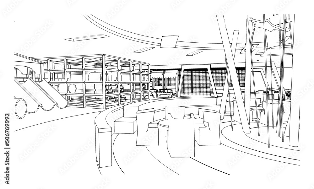 line drawing of playground for kids,play toys area,Modern design,3d rendering