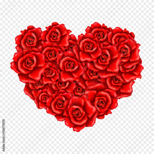 beautiful red rose heart shape watercolor hand-painted isolated on transparent background.