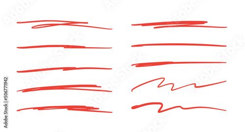 Red brush stroke underline. Marker pen highlight stroke. Vector swoosh brush underline set for accent, marker emphasis element. photo