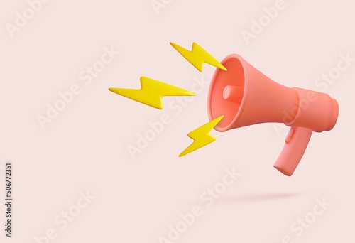 Marketing time concept, realistic 3d megaphone,