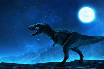Poster Dinosaurus Tyrannosaurus rex op bergtop  © fotokitas
