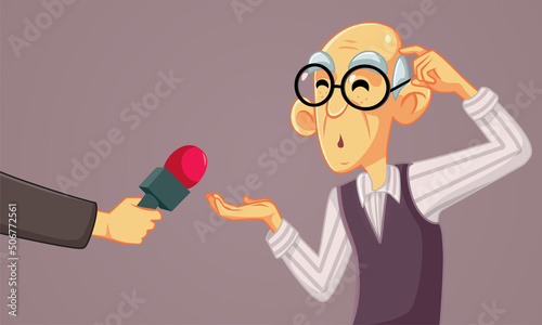 Senior Man Trying to Answer Interview Question Vector Cartoon Illustration