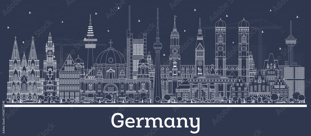 Outline Germany City Skyline with White Buildings.