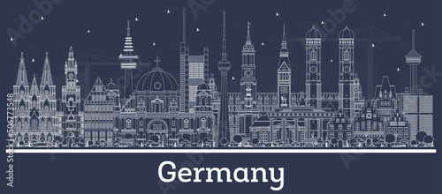 Outline Germany City Skyline with White Buildings.
