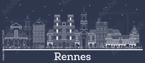 Outline Rennes France City Skyline with White Buildings. photo