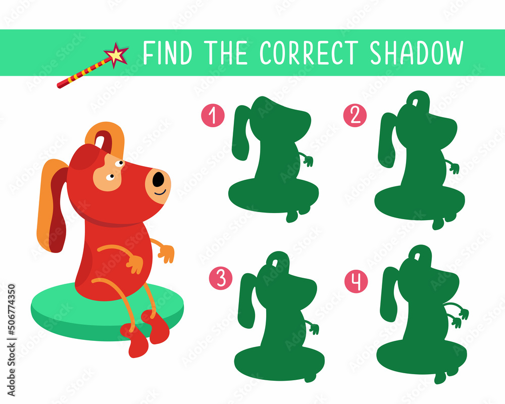 Find the correct shadow. Game for kids. Children illustration. Find the correct shadow. Game for kids. Children illustration.