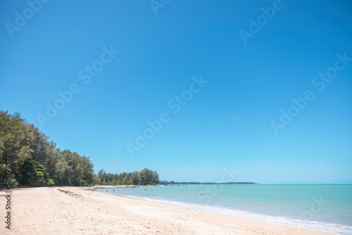 landscape photo Scenery of golden sandy beaches, turquoise waters and blue sky at Khao Lak, Phang Nga, Thailand. Summer vacation concept