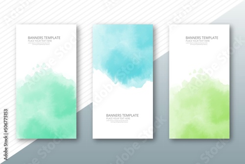 Abstract colorful watercolor paint cloud texture banner set