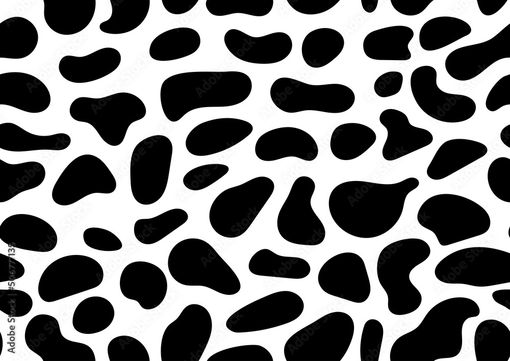 Dalmatian Or Cow Seamless Pattern Animal Spot Print On White Skin. Absract  Design Shapes Dog Or Cow Black Stains On White Background For Wallpaper  Fibres And Textile. Simple Endless Leather Backdrop. Stock-Vektor |