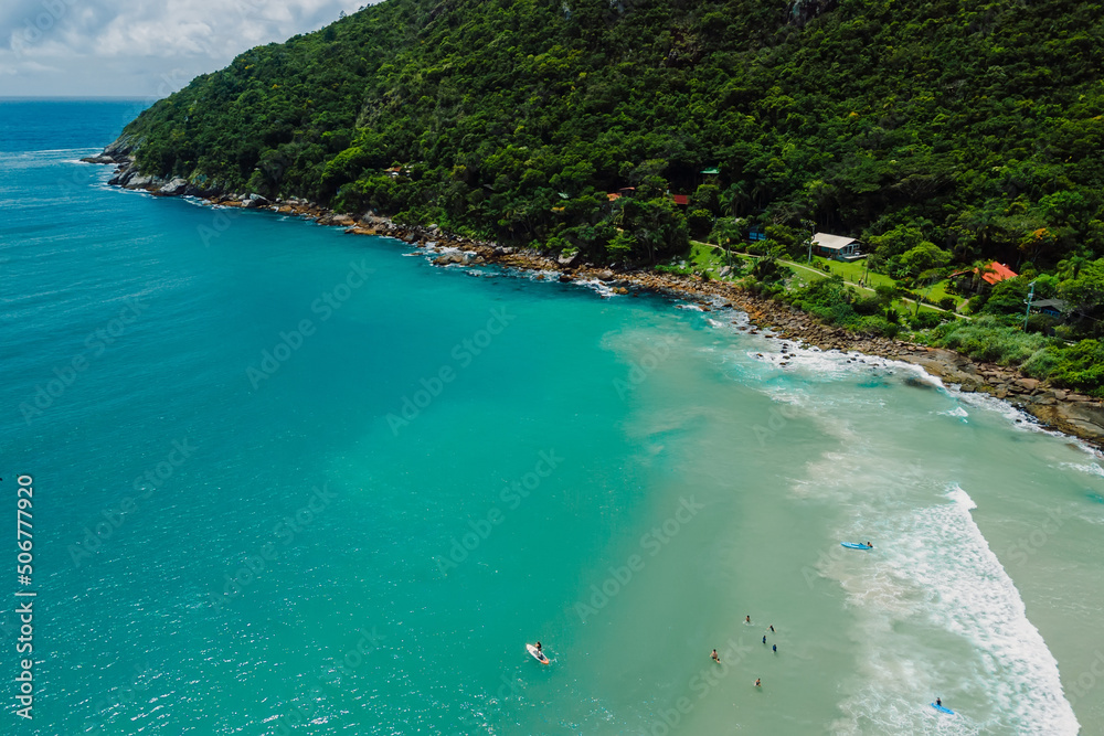 Matadeiro beach with coastline with forests and ocean. Aerial view