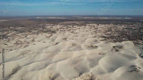 Monahans Sandhills State Park, Texas USA. Drone Aerial View of Desert Landscape on Hot Sunny Day photo