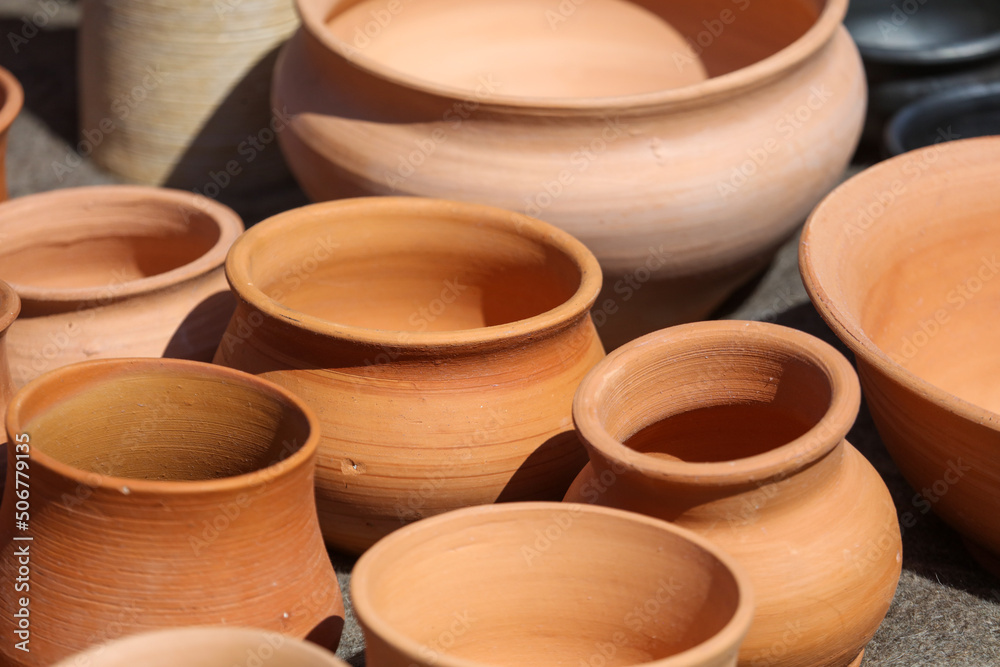 Clay jars at the market for food. Clay jars at the market for food.