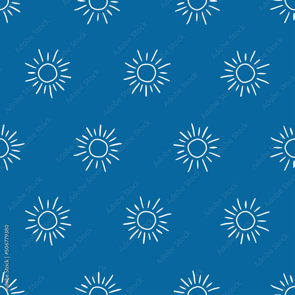 Seamless pattern with blue hand drawn suns Seamless pattern with blue hand drawn suns