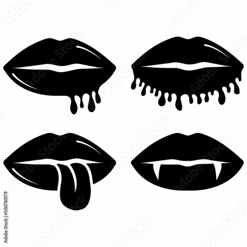 Collection of women's lips. stencil icon, doodle. Vector illustration of sexy woman's lips. Smile, kiss.