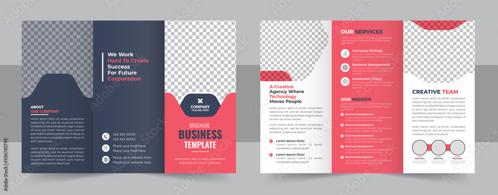 Corporate business trifold brochure template, Creative and Professional tri fold brochure vector design, Brochure leaflet design tri-fold vector template.