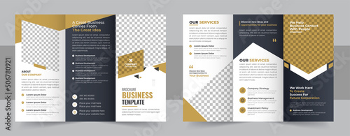 Сorporate presentation trifold brochure design, Creative business proposal or annual report, Vector flyer template with infographics layouts, Startup project advertising leaflet