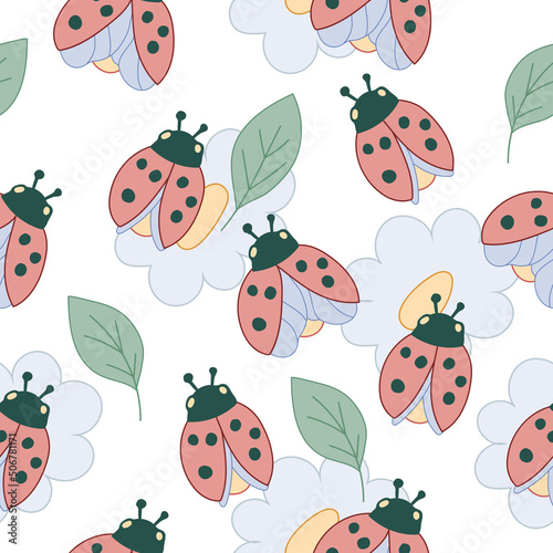 Seamless repeatable summer pattern with ladybug for children vector illustration. © Мария Гисина