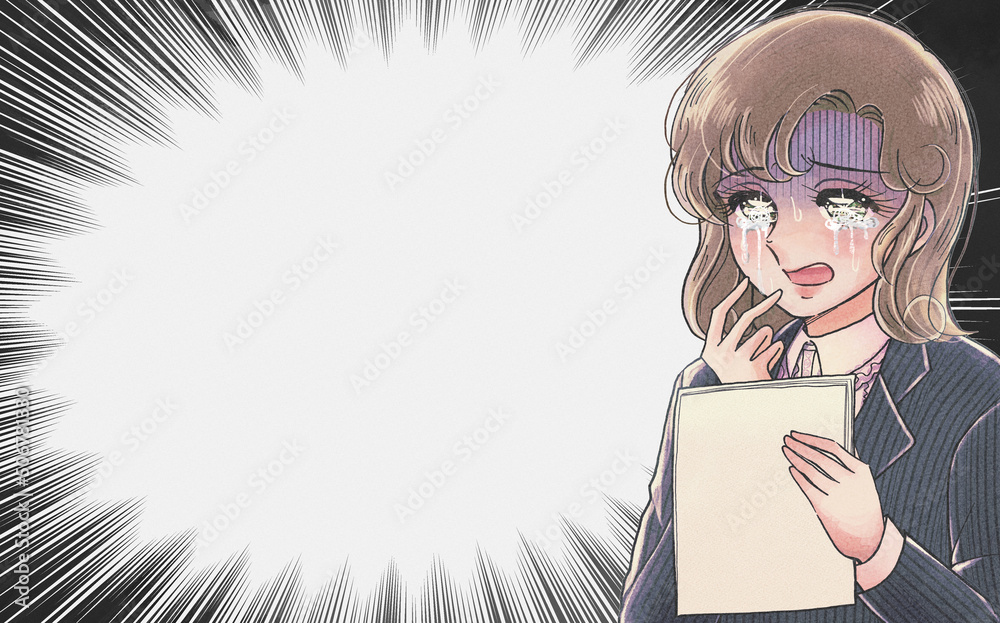 古い少女漫画風 書類を持って焦る社員 残業 疲労アイキャッチ Stock Illustration Adobe Stock