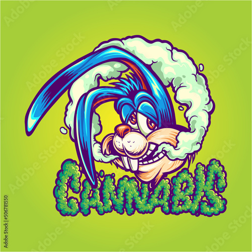 Bunny smoking weed with cannabis word lettering Vector illustrations for your work Logo, mascot merchandise t-shirt, stickers and Label designs, poster, greeting cards advertising business company