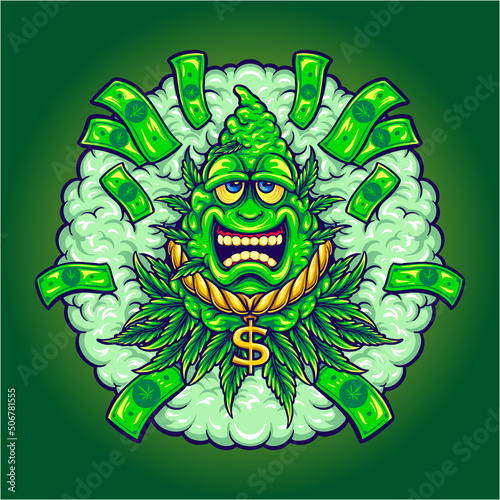 Funky weed leaf money cash Vector illustrations for your work Logo, mascot merchandise t-shirt, stickers and Label designs, poster, greeting cards advertising business company or brands.