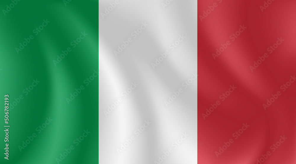 National flag of Italy with imitation of light waves on the fabric. Vector stock illustration
