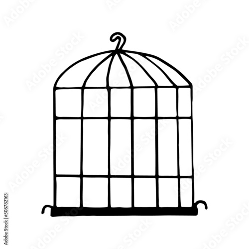Birdcage. hand drawn vector illustration in doodle style. minimalism, monochrome. icon, sticker.