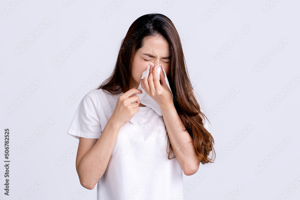 Young beautiful asian woman got sick and flu on white background. Young beautiful asian woman got sick and flu on white background.