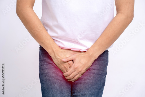 Pain in the prostate, people suffering from prostatitis or from venereal diseases. isolated on a white background