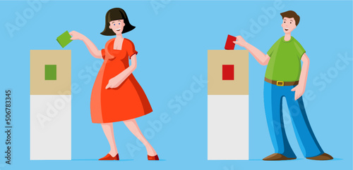 Flat character man and woman voting