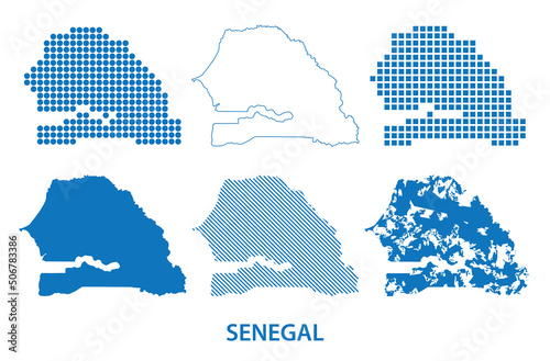 map of Republic of Senegal in West Africa - vector set of silhouettes in different patterns