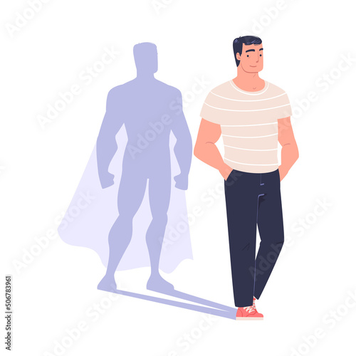 Shadow of Man Superhero Character Standing and Smiling Vector Illustration
