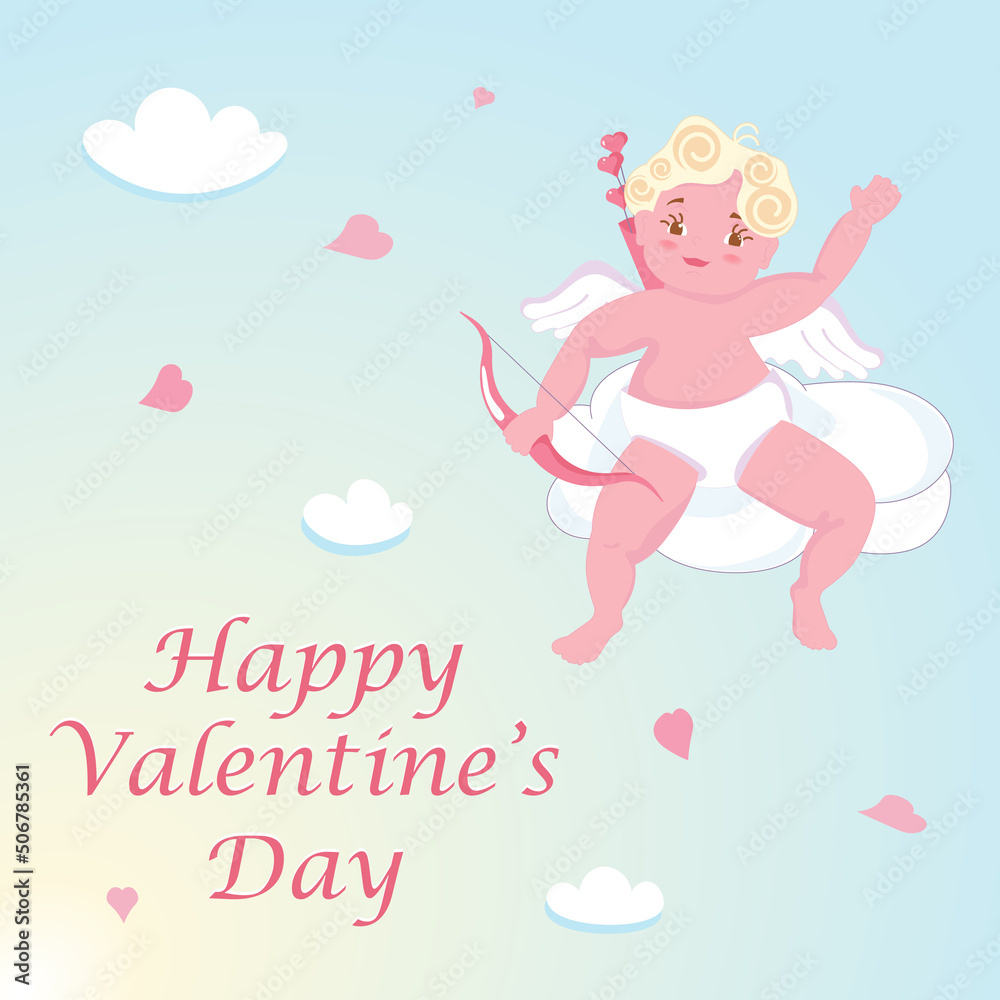 Cute baby Cupid isolated on sky background. Cute baby Cupid isolated on sky background.