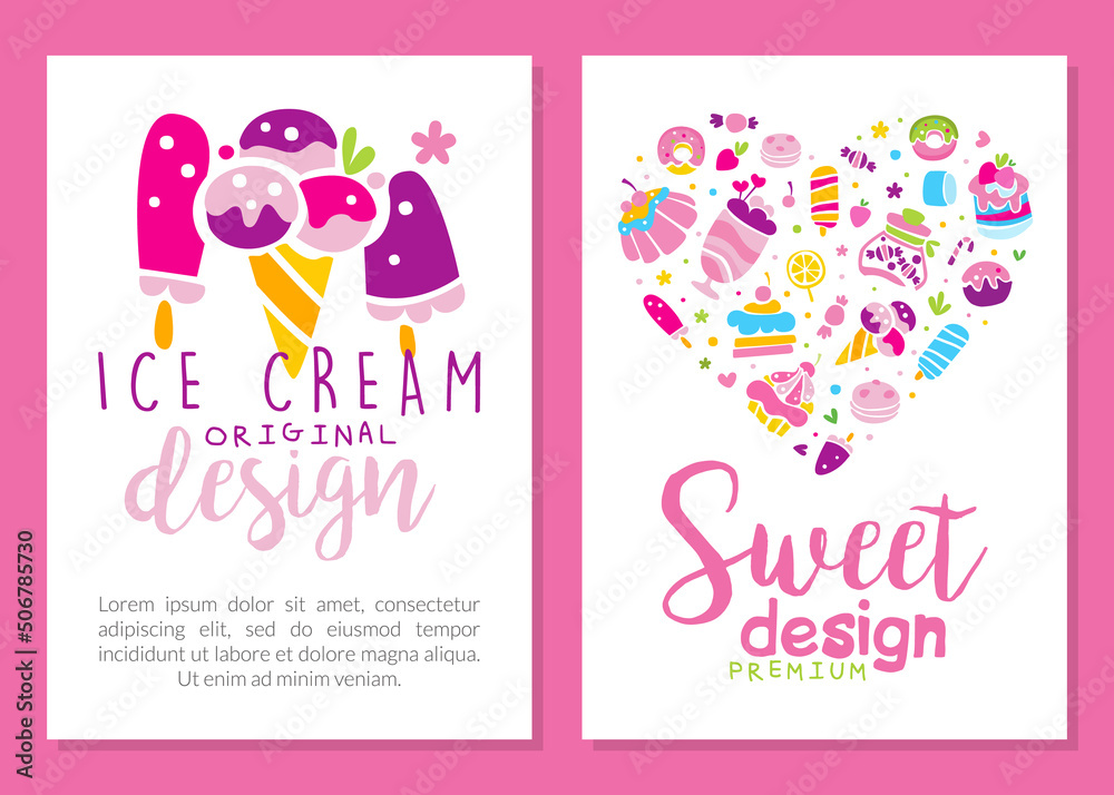 Sweets Hand Drawn Design with Cake and Ice Cream Dessert Vector Template