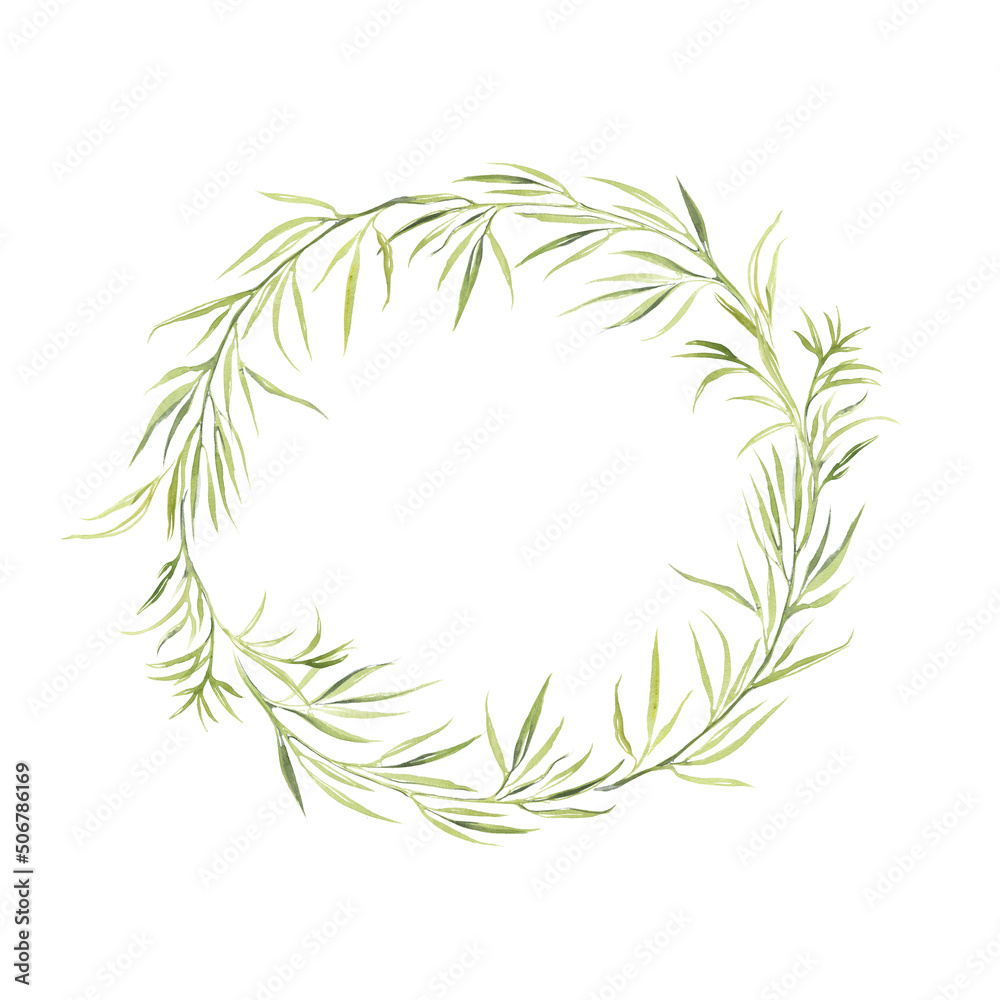 Cute greenery frame. Forest herbs wreath.